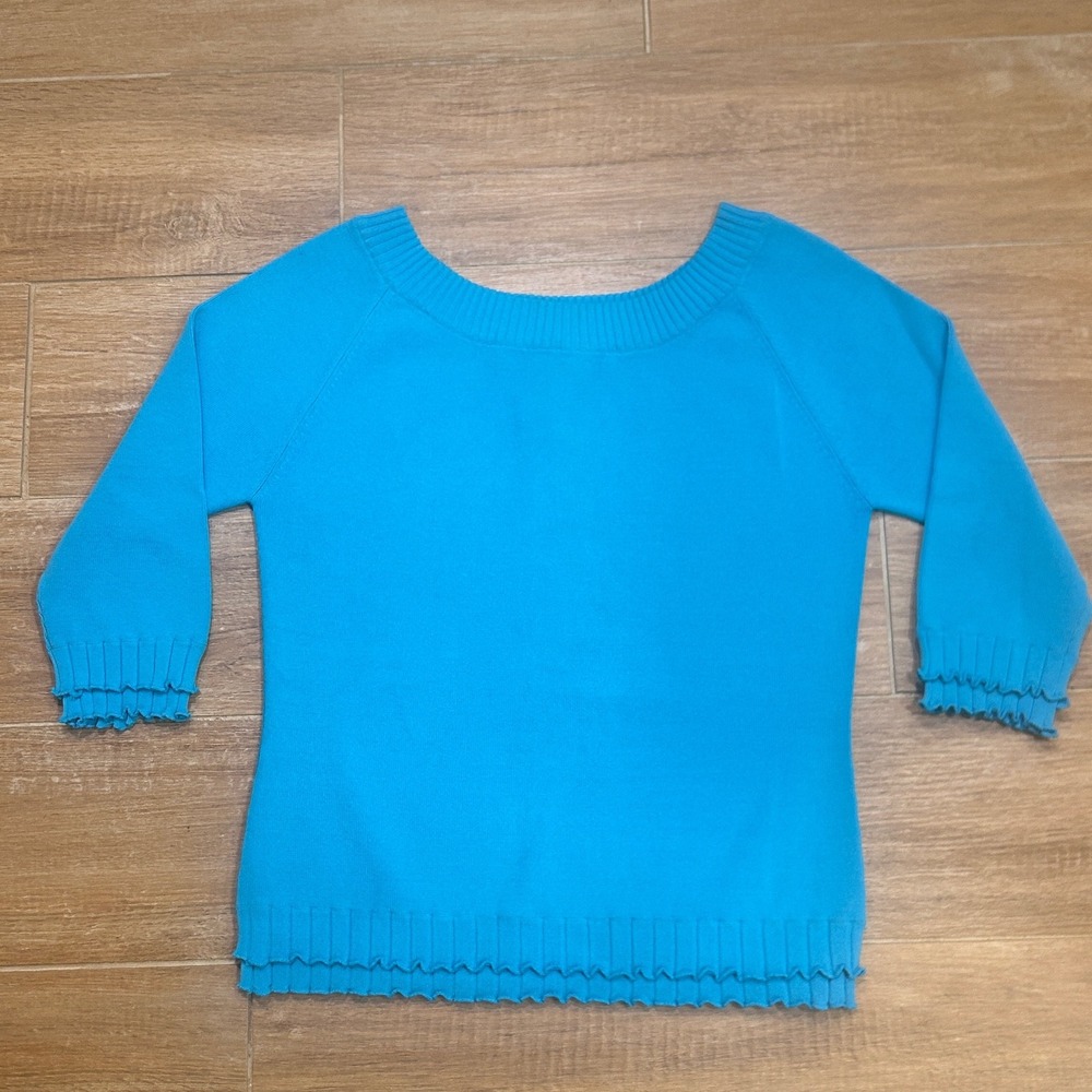 Joseph A. Women's Blue Viscose‎ Nylon Ruffle Sleeve Sweater Size S